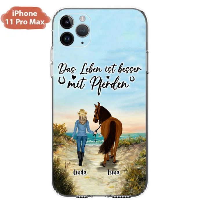 Custom Personalized Horse Girl Phone Case - Gift Idea For Horse Lovers/Girl - Upto 6 Horses - Das Leben Ist Besser Mit Pferden - Cases For iPhone/Samsung