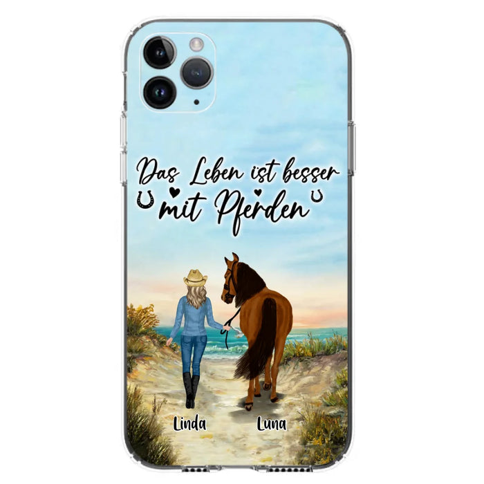 Custom Personalized Horse Girl Phone Case - Gift Idea For Horse Lovers/Girl - Upto 6 Horses - Das Leben Ist Besser Mit Pferden - Cases For iPhone/Samsung