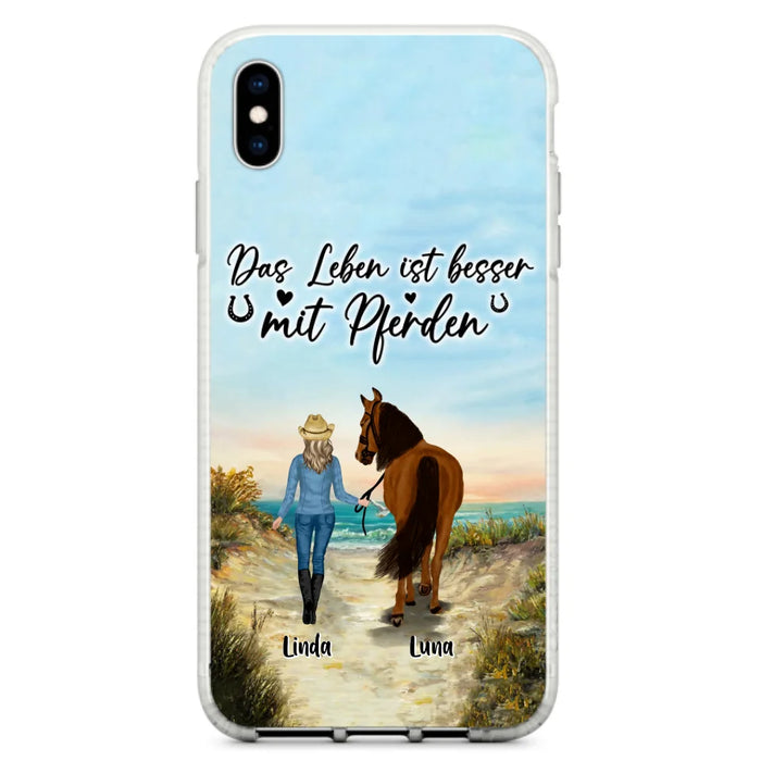 Custom Personalized Horse Girl Phone Case - Gift Idea For Horse Lovers/Girl - Upto 6 Horses - Das Leben Ist Besser Mit Pferden - Cases For iPhone/Samsung