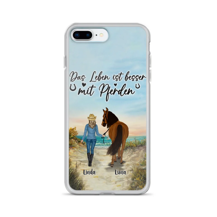 Custom Personalized Horse Girl Phone Case - Gift Idea For Horse Lovers/Girl - Upto 6 Horses - Das Leben Ist Besser Mit Pferden - Cases For iPhone/Samsung