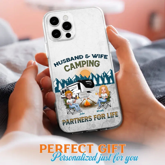 Custom Personalized Camping Friends/ Couple Phone Case For iPhone And Samsung - Upto 7 People - Gift Idea For Friends/ Camping Lover - Husband & Wife Camping Partners For Life