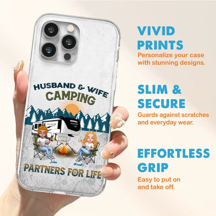 Custom Personalized Camping Friends/ Couple Phone Case For iPhone And Samsung - Upto 7 People - Gift Idea For Friends/ Camping Lover - Husband & Wife Camping Partners For Life