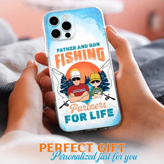 Custom Personalized Father And Son Fishing Phone Case For iPhone And Samsung - Dad With Upto 3 Children - Gift Idea For Father/ Son/ Daughter/ Father's Day/ Fishing Lover - Father And Son Fishing Partners For Life