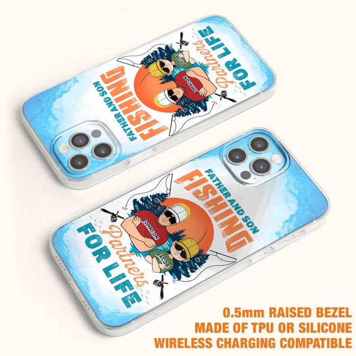 Custom Personalized Father And Son Fishing Phone Case For iPhone And Samsung - Dad With Upto 3 Children - Gift Idea For Father/ Son/ Daughter/ Father's Day/ Fishing Lover - Father And Son Fishing Partners For Life