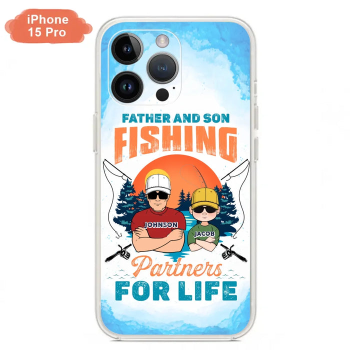 Custom Personalized Father And Son Fishing Phone Case For iPhone And Samsung - Dad With Upto 3 Children - Gift Idea For Father/ Son/ Daughter/ Father's Day/ Fishing Lover - Father And Son Fishing Partners For Life