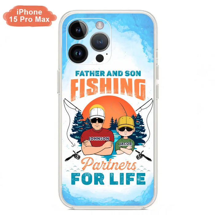 Custom Personalized Father And Son Fishing Phone Case For iPhone And Samsung - Dad With Upto 3 Children - Gift Idea For Father/ Son/ Daughter/ Father's Day/ Fishing Lover - Father And Son Fishing Partners For Life