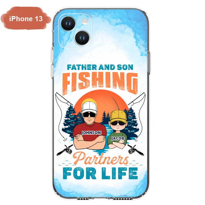 Custom Personalized Father And Son Fishing Phone Case For iPhone And Samsung - Dad With Upto 3 Children - Gift Idea For Father/ Son/ Daughter/ Father's Day/ Fishing Lover - Father And Son Fishing Partners For Life