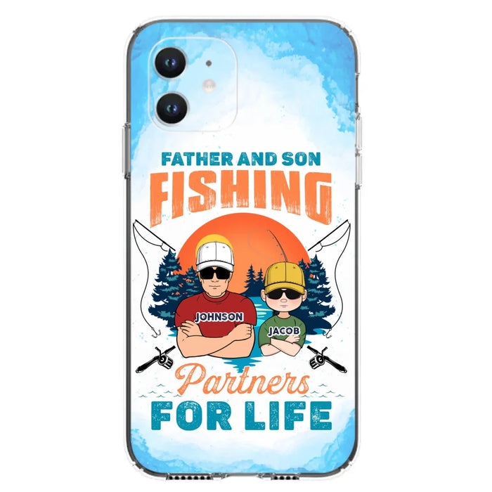 Custom Personalized Father And Son Fishing Phone Case For iPhone And Samsung - Dad With Upto 3 Children - Gift Idea For Father/ Son/ Daughter/ Father's Day/ Fishing Lover - Father And Son Fishing Partners For Life