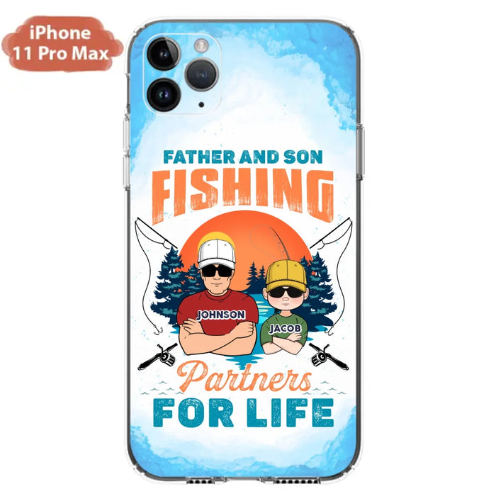 Custom Personalized Father And Son Fishing Phone Case For iPhone And Samsung - Dad With Upto 3 Children - Gift Idea For Father/ Son/ Daughter/ Father's Day/ Fishing Lover - Father And Son Fishing Partners For Life