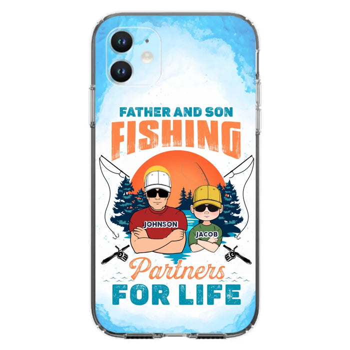 Custom Personalized Father And Son Fishing Phone Case For iPhone And Samsung - Dad With Upto 3 Children - Gift Idea For Father/ Son/ Daughter/ Father's Day/ Fishing Lover - Father And Son Fishing Partners For Life