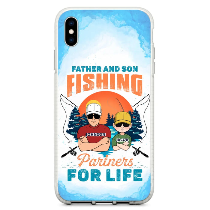 Custom Personalized Father And Son Fishing Phone Case For iPhone And Samsung - Dad With Upto 3 Children - Gift Idea For Father/ Son/ Daughter/ Father's Day/ Fishing Lover - Father And Son Fishing Partners For Life