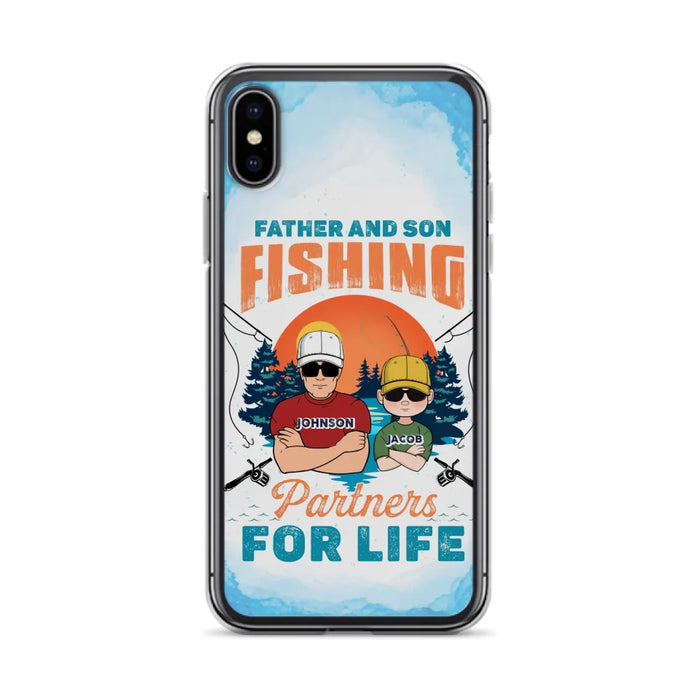 Custom Personalized Father And Son Fishing Phone Case For iPhone And Samsung - Dad With Upto 3 Children - Gift Idea For Father/ Son/ Daughter/ Father's Day/ Fishing Lover - Father And Son Fishing Partners For Life