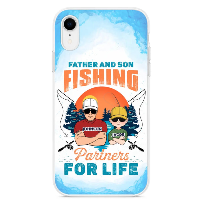 Custom Personalized Father And Son Fishing Phone Case For iPhone And Samsung - Dad With Upto 3 Children - Gift Idea For Father/ Son/ Daughter/ Father's Day/ Fishing Lover - Father And Son Fishing Partners For Life