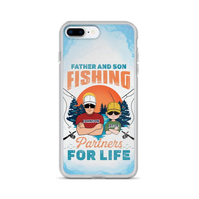 Custom Personalized Father And Son Fishing Phone Case For iPhone And Samsung - Dad With Upto 3 Children - Gift Idea For Father/ Son/ Daughter/ Father's Day/ Fishing Lover - Father And Son Fishing Partners For Life