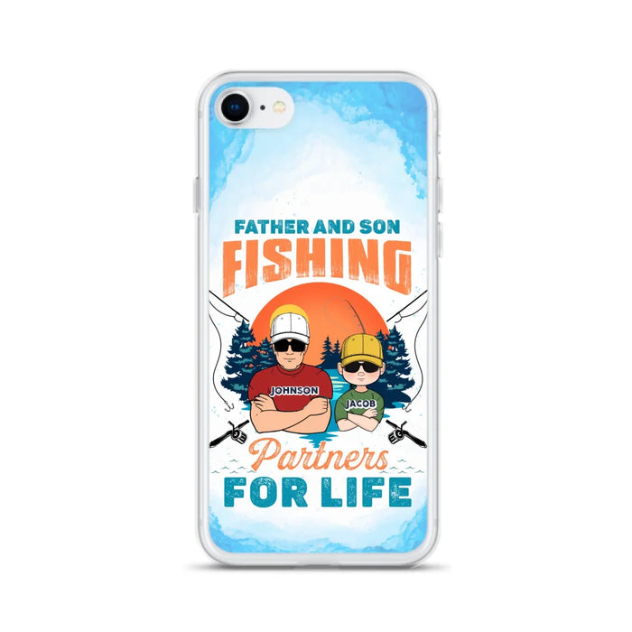 Custom Personalized Father And Son Fishing Phone Case For iPhone And Samsung - Dad With Upto 3 Children - Gift Idea For Father/ Son/ Daughter/ Father's Day/ Fishing Lover - Father And Son Fishing Partners For Life