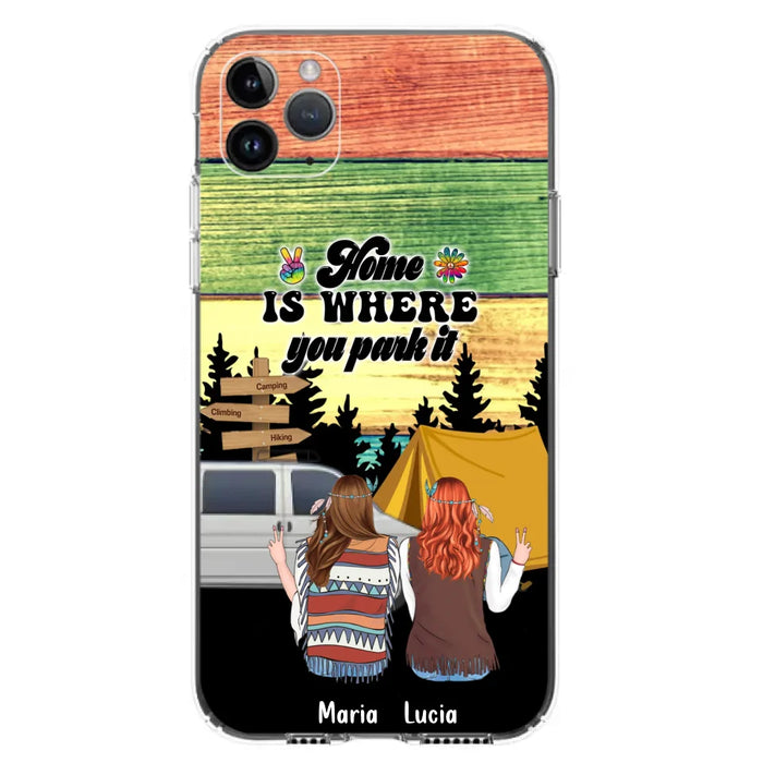 Custom Personalized Hippie Friends Phone Case - Gift Idea For Hippie Lovers - Up to 3 Girls - Home Is Where You Park It - Case For iPhone & Samsung