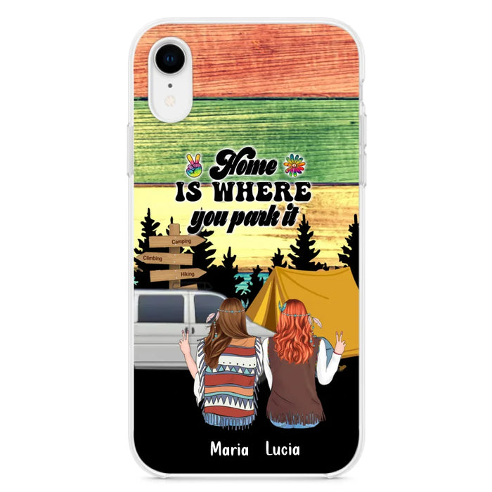 Custom Personalized Hippie Friends Phone Case - Gift Idea For Hippie Lovers - Up to 3 Girls - Home Is Where You Park It - Case For iPhone & Samsung