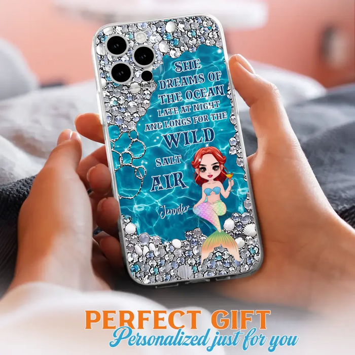 Custom Personalized Mermaid Phone Case - Gift Idea For Ocean Lovers/Mermaid - She Dreams Of The Ocean Late At Night  - Case For iPhone & Samsung