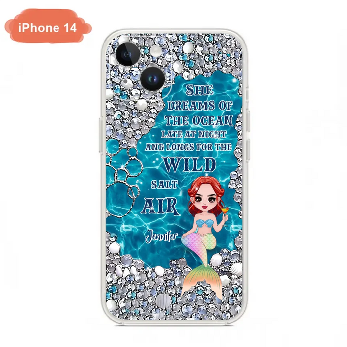 Custom Personalized Mermaid Phone Case - Gift Idea For Ocean Lovers/Mermaid - She Dreams Of The Ocean Late At Night  - Case For iPhone & Samsung