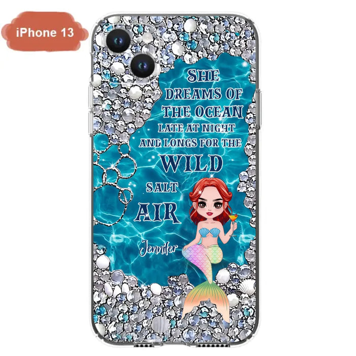 Custom Personalized Mermaid Phone Case - Gift Idea For Ocean Lovers/Mermaid - She Dreams Of The Ocean Late At Night  - Case For iPhone & Samsung