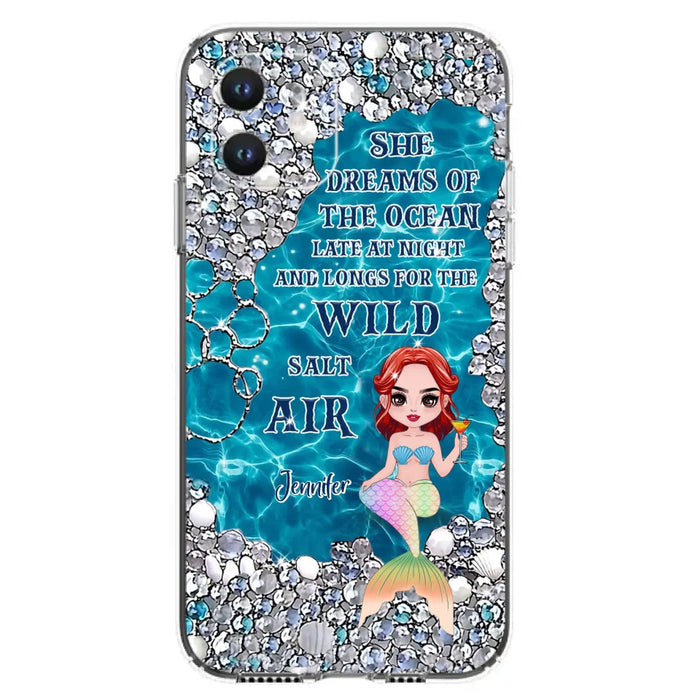 Custom Personalized Mermaid Phone Case - Gift Idea For Ocean Lovers/Mermaid - She Dreams Of The Ocean Late At Night  - Case For iPhone & Samsung