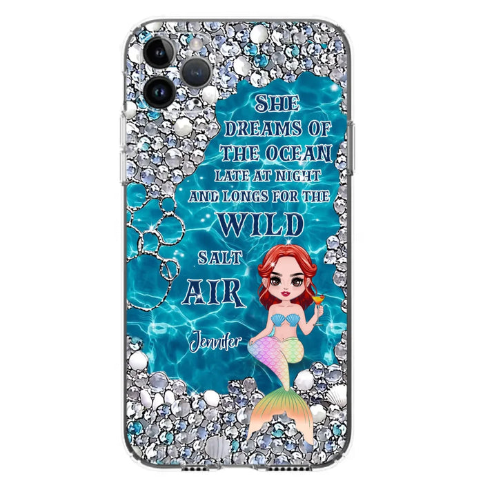 Custom Personalized Mermaid Phone Case - Gift Idea For Ocean Lovers/Mermaid - She Dreams Of The Ocean Late At Night  - Case For iPhone & Samsung