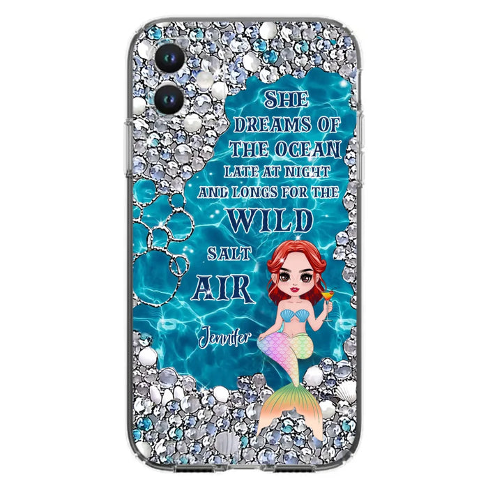 Custom Personalized Mermaid Phone Case - Gift Idea For Ocean Lovers/Mermaid - She Dreams Of The Ocean Late At Night  - Case For iPhone & Samsung