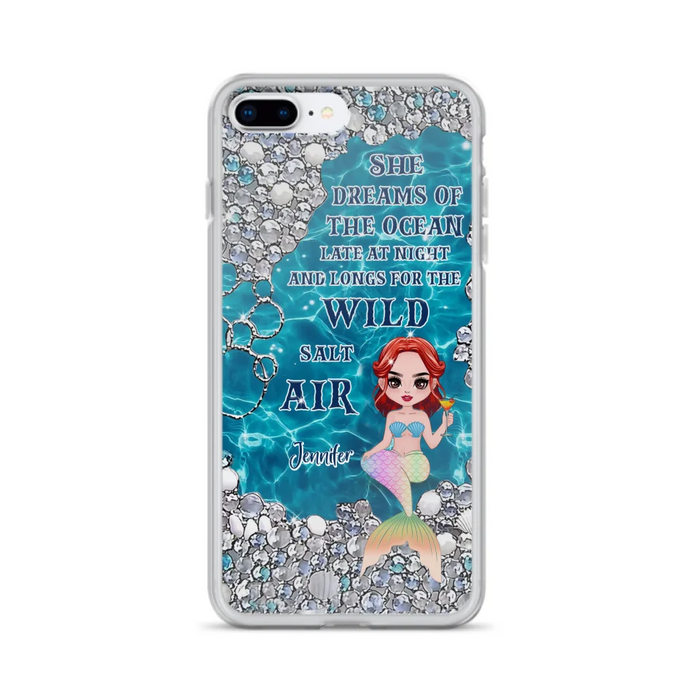 Custom Personalized Mermaid Phone Case - Gift Idea For Ocean Lovers/Mermaid - She Dreams Of The Ocean Late At Night  - Case For iPhone & Samsung