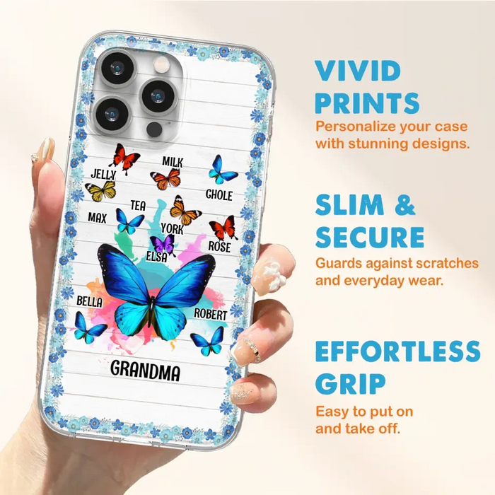 Custom Personalized Butterfly Grandma iPhone/ Samsung Phone Case - Up to 10 Kid's Name - Mother's Day Gift Idea For Grandma