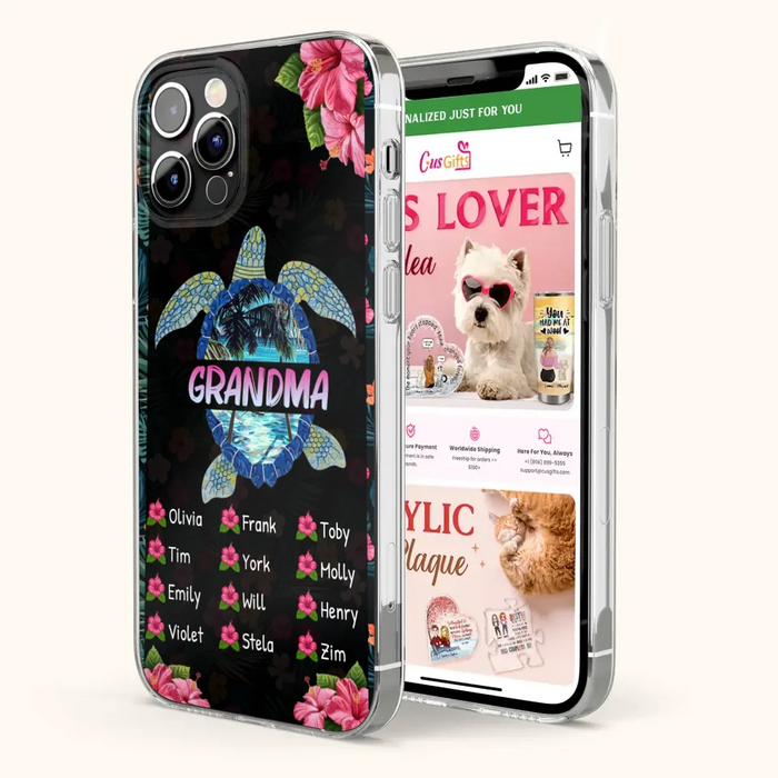 Custom Personalized Turtle Grandma iPhone/ Samsung Phone Case - Up to 12 Kid's Name - Mother's Day Gift Idea For Grandma