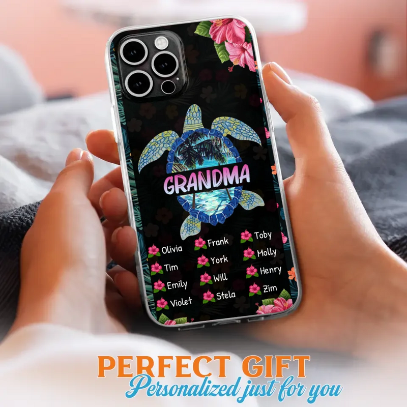 Custom Personalized Turtle Grandma iPhone/ Samsung Phone Case - Up to 12 Kid's Name - Mother's Day Gift Idea For Grandma