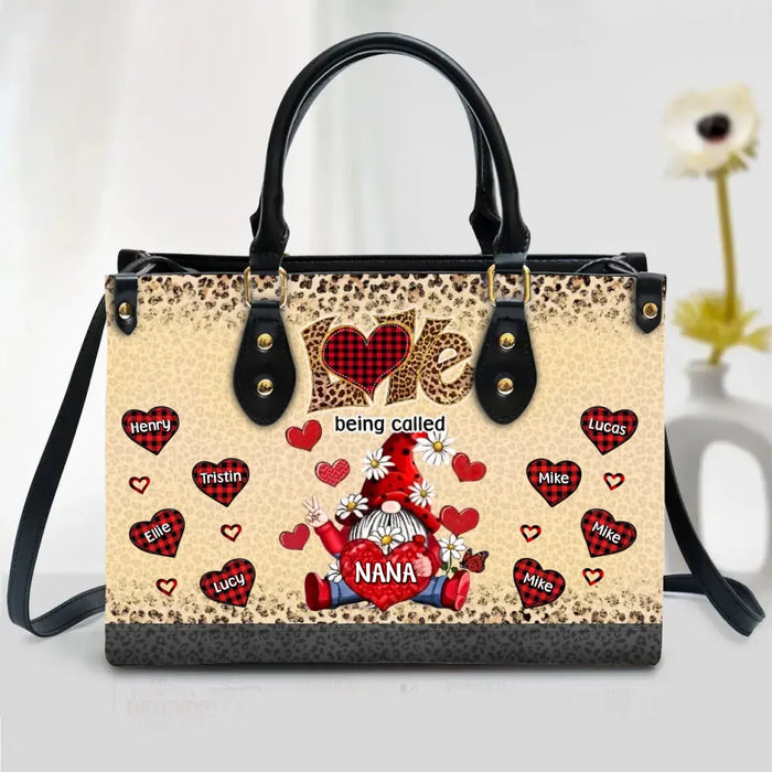 Personalized Grandma PU Leather Handbag With Long Straps - Up to 8 Kids - Gift Idea For Grandma - Love Being Called Grandma