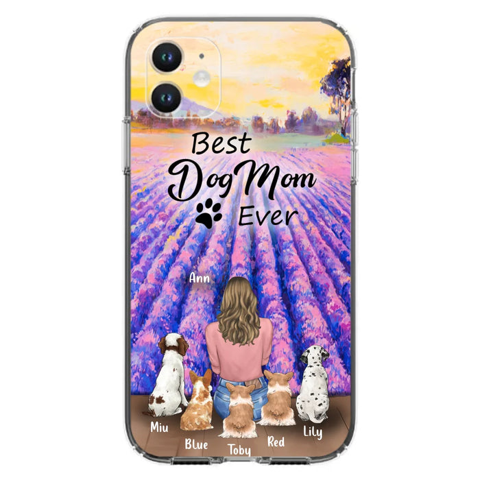 Custom Personalized Dog Mom With Flowers Background Phone Case - Gifts For Dog Lovers With 5 Dogs - You Had Me At Woof - Case For iPhone and Samsung - L4E2ZU