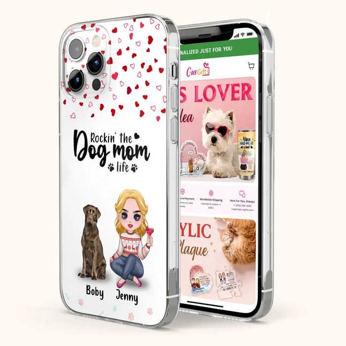 Custom Personalized Dog Mom Front Phone Case - Upto 5 Dogs - Gift Idea For Dog Lover - Rockin' The Dog Mom Life - Case For iPhone And Samsung