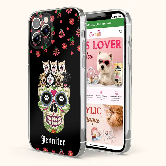 Custom Personalized Sugar Skull Pets Phone Case - Gift for Dog/Cat Lovers - Up to 7 Pets