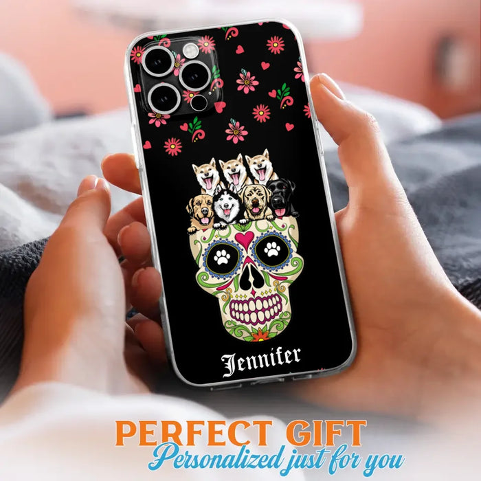 Custom Personalized Sugar Skull Pets Phone Case - Gift for Dog/Cat Lovers - Up to 7 Pets