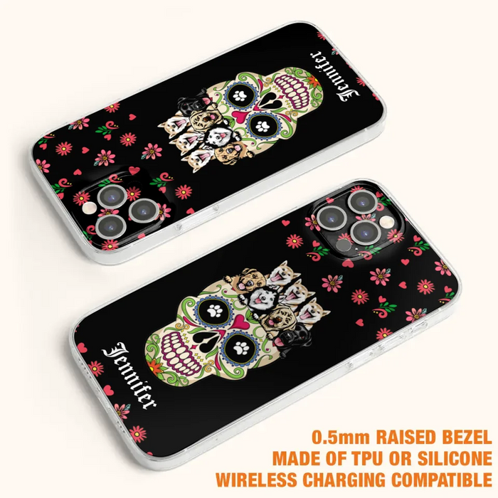 Custom Personalized Sugar Skull Pets Phone Case - Gift for Dog/Cat Lovers - Up to 7 Pets