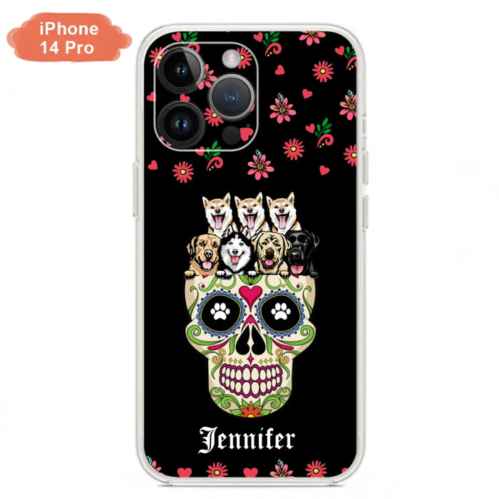 Custom Personalized Sugar Skull Pets Phone Case - Gift for Dog/Cat Lovers - Up to 7 Pets