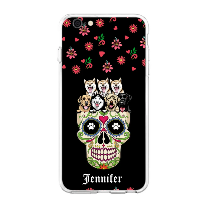 Custom Personalized Sugar Skull Pets Phone Case - Gift for Dog/Cat Lovers - Up to 7 Pets