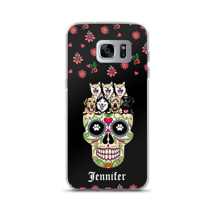 Custom Personalized Sugar Skull Pets Phone Case - Gift for Dog/Cat Lovers - Up to 7 Pets