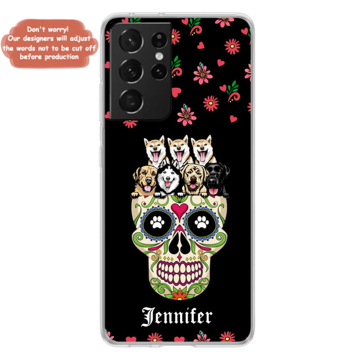 Custom Personalized Sugar Skull Pets Phone Case - Gift for Dog/Cat Lovers - Up to 7 Pets