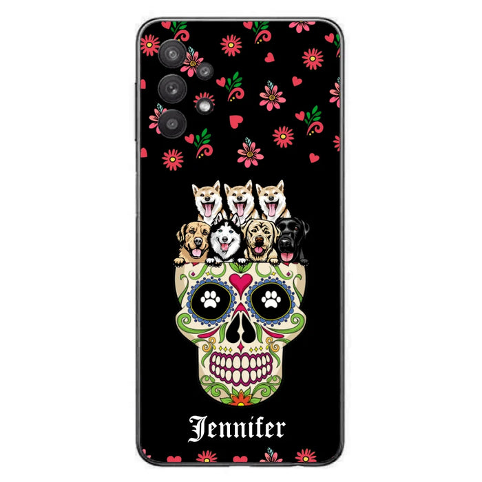 Custom Personalized Sugar Skull Pets Phone Case - Gift for Dog/Cat Lovers - Up to 7 Pets