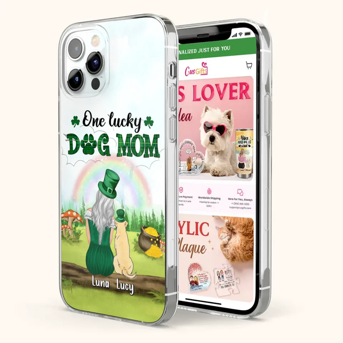 Custom Personalized Dog Mom Phone Case - Upto 4 Dogs - St. Patrick's Day Gift Idea For Dog Lover - Case For iPhone/Samsung