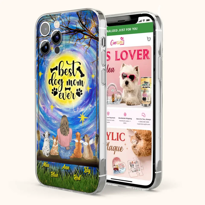 Custom Personalized Dog Mom Phone Case - Upto 4 Dogs - Gift Idea For Dog Lovers - I Love You To the Moon And Back - Case For iPhone/Samsung