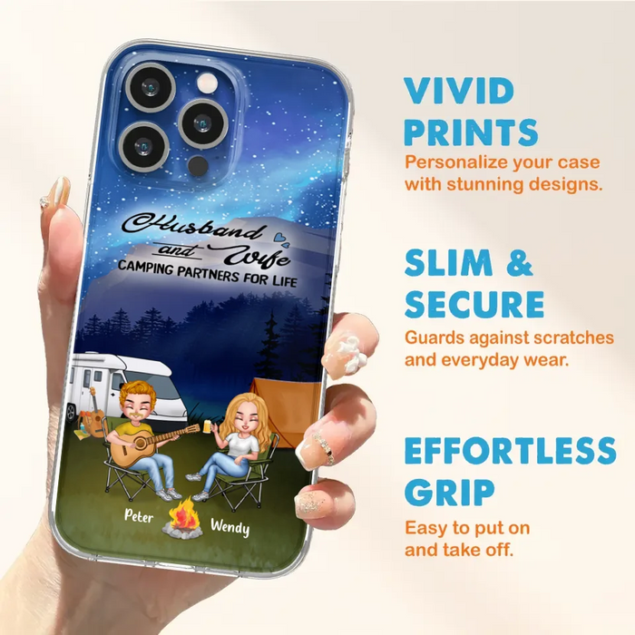 Custom Personalized Guitar Camping Phone Case for iPhone and Samsung - Gift For Camping Lovers, Dog Lovers with up to 2 Dogs - Husband and Wife Camping Partners For Life