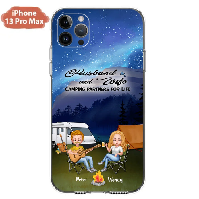 Custom Personalized Guitar Camping Phone Case for iPhone and Samsung - Gift For Camping Lovers, Dog Lovers with up to 2 Dogs - Husband and Wife Camping Partners For Life