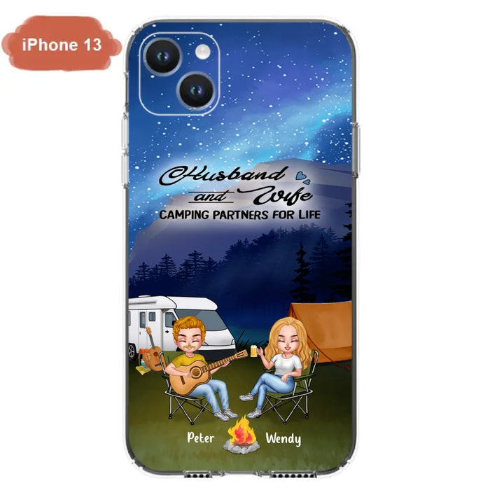 Custom Personalized Guitar Camping Phone Case for iPhone and Samsung - Gift For Camping Lovers, Dog Lovers with up to 2 Dogs - Husband and Wife Camping Partners For Life