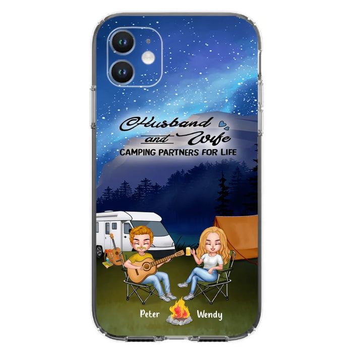 Custom Personalized Guitar Camping Phone Case for iPhone and Samsung - Gift For Camping Lovers, Dog Lovers with up to 2 Dogs - Husband and Wife Camping Partners For Life