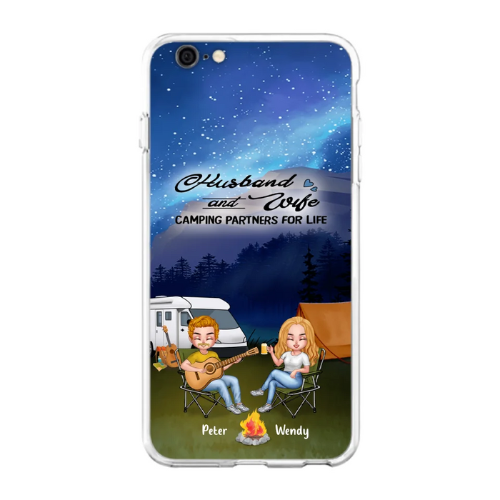 Custom Personalized Guitar Camping Phone Case for iPhone and Samsung - Gift For Camping Lovers, Dog Lovers with up to 2 Dogs - Husband and Wife Camping Partners For Life