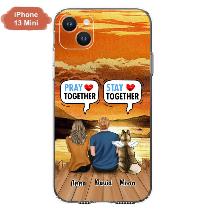 Custom Personalized Couple With Pet Phone Case - Couple With Upto 2 Pets - Gift Idea For Dog/Cat Lover - Pray Together Stay Together - Case For iPhone And Samsung